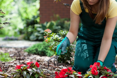 Hard landscaping in Bulls Cross with paving, steps, and garden structure